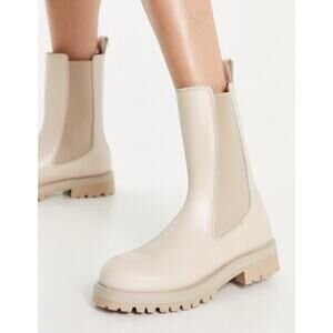 & Other Stories Genuine Leather Chunky Lug Boots Womens 9.5 Beige Portugal